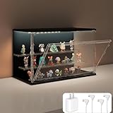 VERSSURE Clear Display Case for Collectibles,3-Tier Adjustable Figure Display Case with Led Light,Stackable Storage Bins with Magnetic Door for Toys,Jewelry,Mini Figure Showcase(Black)