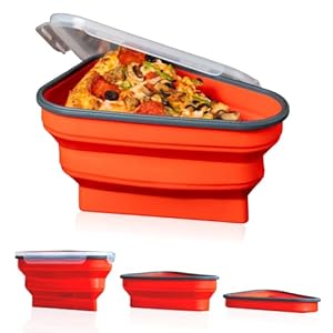 The Perfect Pizza Pack™ – Reusable Pizza Storage Container with 5 Microwavable Serving Trays – BPA-Free Adjustable Pizza Slice Container to Organize & Save Space, Red