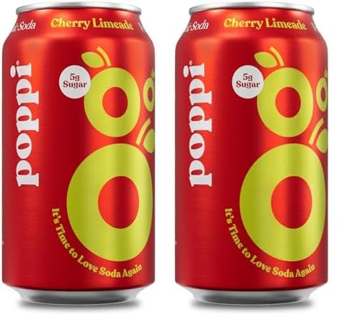 POPPI Sparkling Prebiotic Soda, Beverages w/Apple Cider Vinegar, Seltzer Water & Fruit Juice, Cherry Limeade, 12oz (24 Pack) (Packaging May Vary)