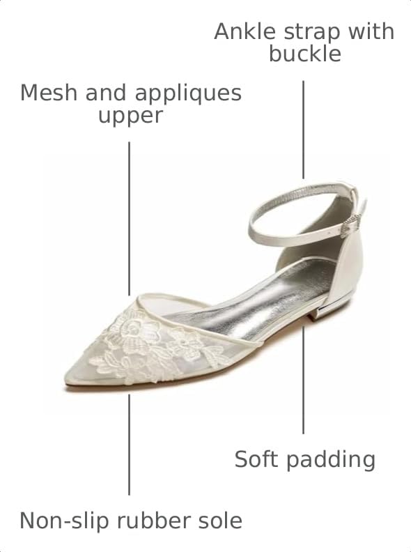 Image of Mesh Appliques Wedding Flats for Bride Pointed Toe Tie up Bridesmaids Shoes