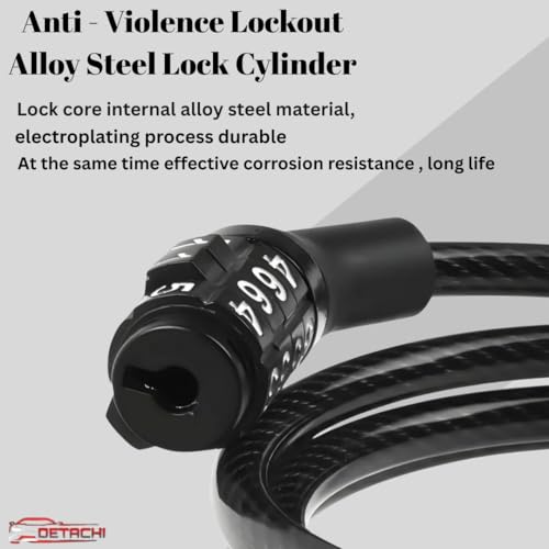 Image of DETACHI Bicycle Lock with 4 Digit Combination Anti Theft Steel Cable Lock for Cycle, Bike & Scooter Heavy Duty Security Lock