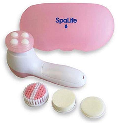 SpaLife 4 in 1 Facial Cleaning Brush and Massager with 4 Brush Heads for Removing Blackhead, Exfoliating and Massaging (Pink) (Old Model)