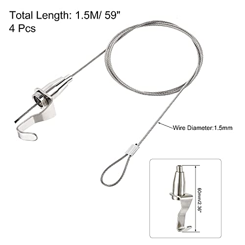 Image of uxcell Picture Hanging Wire Kit, 4pcs 1.5M Adjustable Rail Hanging System for Home Picture Art Gallery Picture Display Kit, Load 66 Lbs