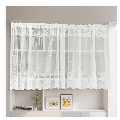 Image of piercing Curtains for Kitchen, Lace Curtains, Kitchen Window Curtains, Sheer Curtains, Kitchen Curtains 29 inchx39 inch Lace Tier 1-Panel Rod Pocket Floral Scalloped Cafe Light Filter White (Style 2)