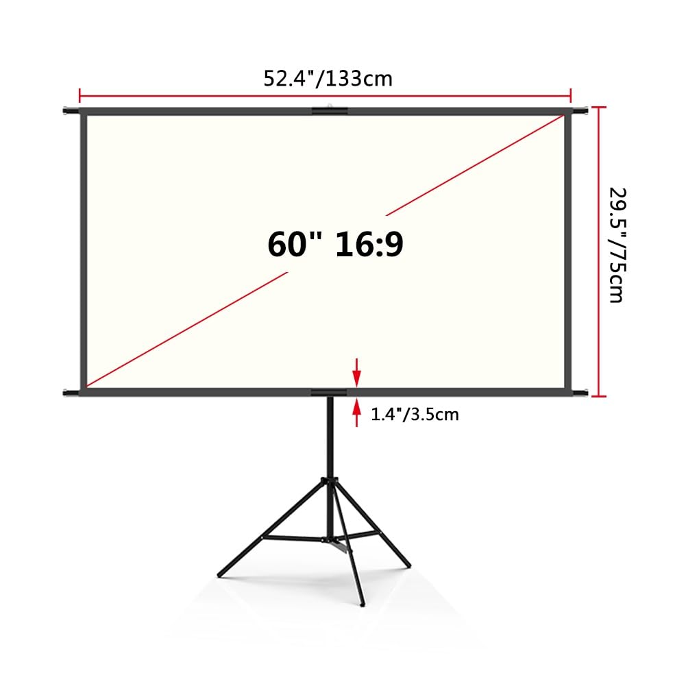 60" 84" 100" Schermi Cinematografici Manuali con Supporto a Treppiede, 16:9 4K Ultra HD Idea per Cinema in Casa, Feste in Giardino(60" (16:9))