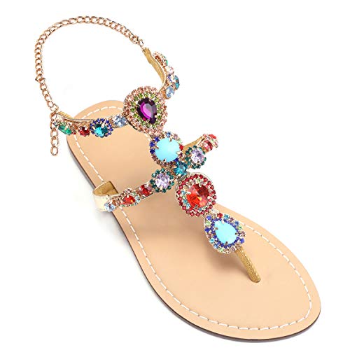 Image of Women's Rhinestone Flat Sandals, Women Flip Flops with Clip Toe RingBeadeed Rhinestone Crystal Jeweled Sandal Shoes for Summer Beach Oceanside Holiday Outdoor