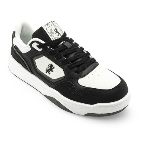 Image of Red Tape Men's Sneakers White Black Pu Mesh Round Toe Lace-Up