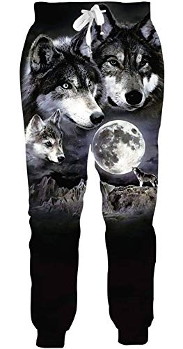 ALISISTER Herren Hose Bunt 3D Wolf Grafik Jogginghose Jungen Damen Freizeithose Casual Hipster Running Sportswear Sweatpants mit Kordelzug L