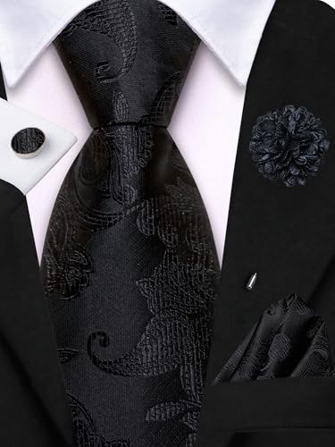 Image of Hi-Tie Zipper Ties for Men Pre-tied Tie Set Lapel Pin Pocket Square and Cufflinks Formal Business Wedding Adjustable Necktie