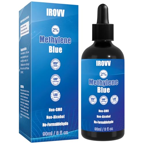 Methylene Blue Drops 3 fl oz 2%-USP/Pharmaceutical Grade 99.99% Pure Solution Third-Party Tested No Formaldehyde Glass Bottle