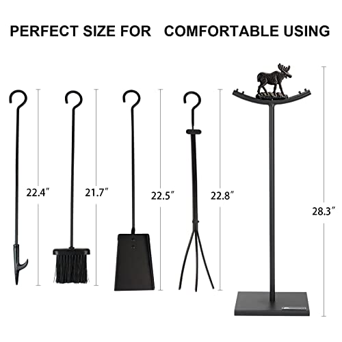 Myfireplacedirect 5 Pieces Fireplace Tools Set Strength Wrought Iron Indoor Outdoor Fire Place Toolset Hearth Accessories Kit With Fireplace Brush, Fire Poker, Fireplace Shovel, Firewood Tong #TOP4