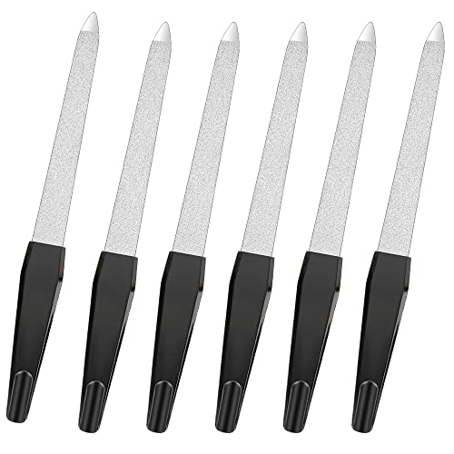 6 limas de uñas de espada para uñas naturales, profesional, metal, limas de uñas, manicura, juego de limas de uñas de doble cara, color negro, lima de uñas de doble cara con mango antideslizante