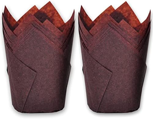 MyBakning 500 pcs Large size Brown Tulip Baking Cups 2-1/4"(Base diameter) x 4"(Wall height) Greaseproof paper baking cupcake Muffin liners