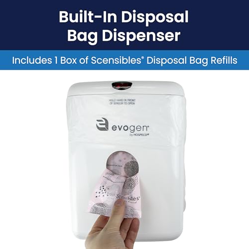 Image of Evogen No-Touch Combination Receptacle White EVNT-CWR for Menstrual Product Disposal, Hands-Free, Sanitary, Built-in Bag Dispenser, Odor Control, Battery Operated
