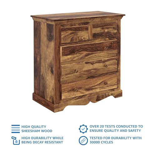 Image of Amazon Brand - Solimo Scintilla Solid Sheesham Wooden Chest of Drawers | Multipurpose Wodeen Cabinet for Bedroom Living Room Home and Office (Natural Finish, 5 Drawers)