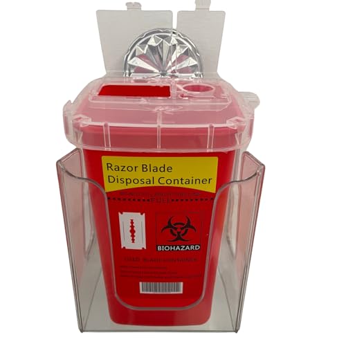 Montarn 1 Quart Sharps Container Wall Mount Holder with Included Container Single Secure-Fit Wall Bracket Easy Install & Quick Removal for Clinic Tattoo Med Spa & Home