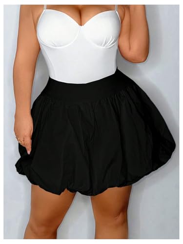 OYOANGLE Women's Plus Size High Waisted Bubble Skorts Y2K Ruffle Hem Puffy Skirt Shorts4