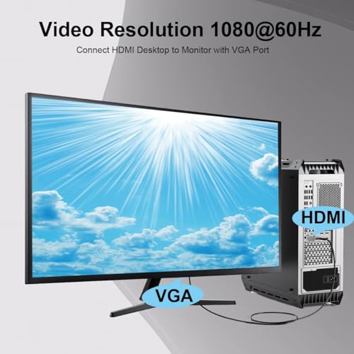Sounce HDMI to VGA Cable 6FT, Unidirectional HDMI to VGA 6' Video Adapter (Male to Male) Compatible for Raspberry Pi, Roku,Computer, Desktop,... - Image 3