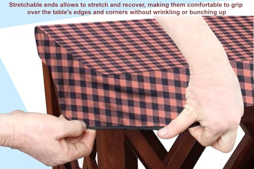 Image of The Furnishing Tree Elastic Rectangular Center Tpoy Table Cover WxL 24x60 in Inches Polyester Checkered Pattern Beige