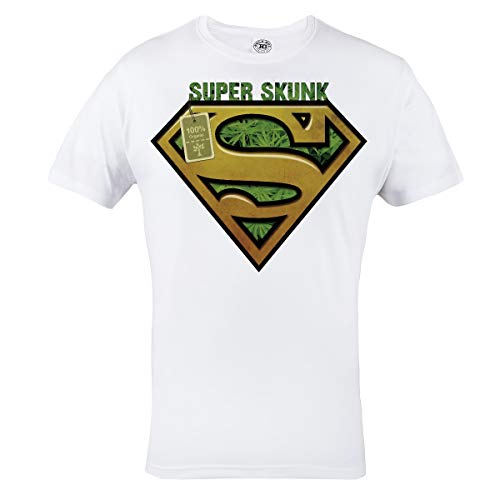 Rule Out Herren Cannabis T-Shirt. Super Skunk. Casual. Weiß (Größe Large)