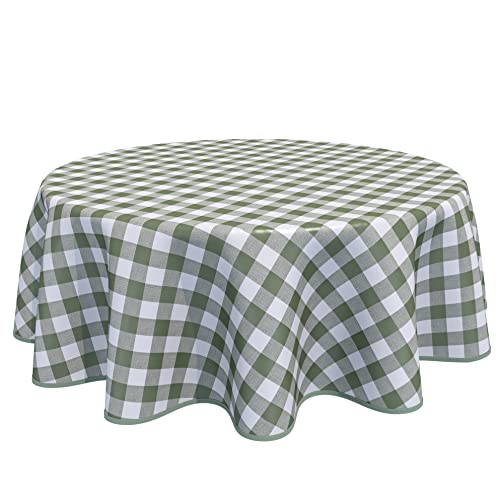 Home Direct Nappe Ronde en Toile cirée PVC Facile à Nettoyer - Motif Vichy - 160 cm - Vert Sauge