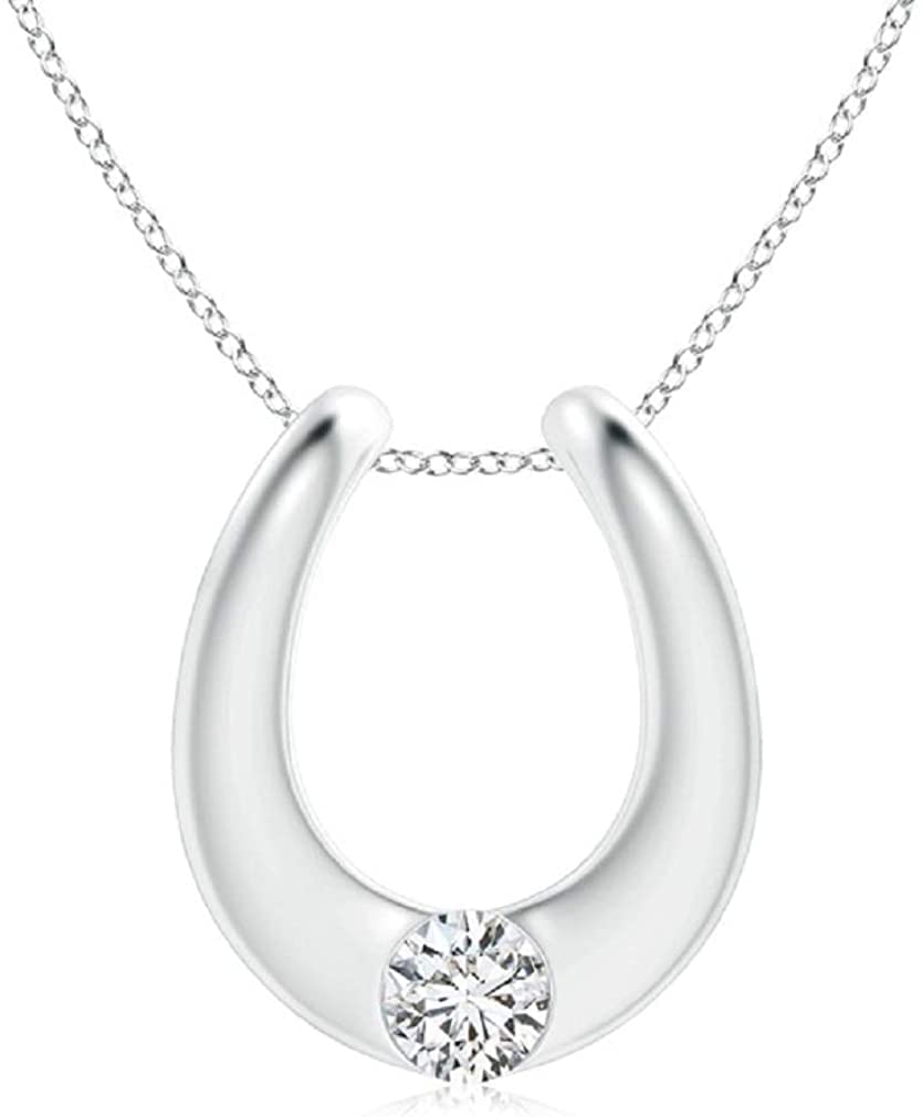 V R JewellersHorseshoe Pendant with 18" Chain 1.00 CT Round Brilliant Cut Moissanite White Color Excellent Grade VVS Clarity In 14K Solid Gold and 925 Sterling Silver Engagement Christmas Ring For Women