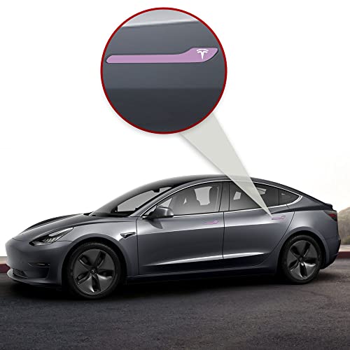 Image of IPG Compatible for Model 3 / Model Y /Juniper Door Handle Decal Sticker Wrap Kit (Set of 4) with Tesla Logo Personalize Your Tesla (Lilac)