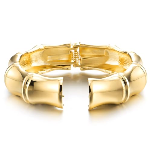 COOLSTEELANDBEYOND Large Gold Statement Bracelet, Modern Bamboo Bangle Bracelet for Women, Hinged Clasp for Easy Wear3