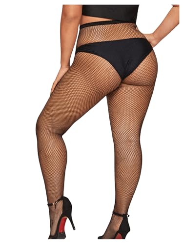 OYOANGLE Women's Plus Size High Waist Fishnet Tights Hollow Out Sheer Stockings Pantyhose2