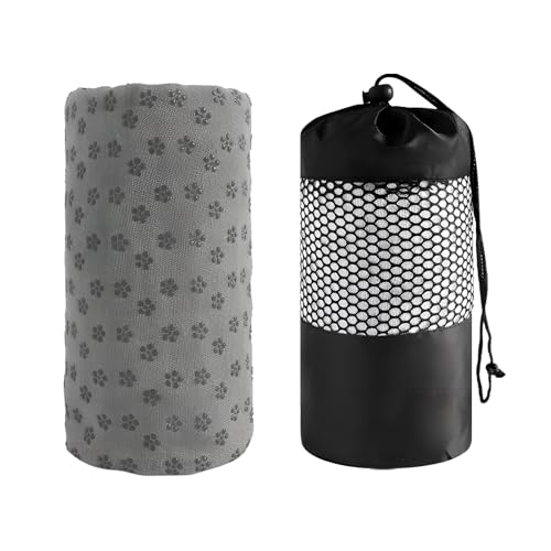 Non-Slip Hot Yoga Towel with Grip Dots, Sweat Absorbent, Quick-Drying, Ideal for Hot Yoga & Pilates, Washable, Silicone Dots, Free Carry Bag (Grey)