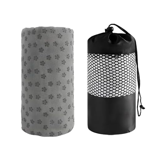 Toalla de Yoga Antideslizante Grip, Absorbente de Sudor Súper Suave Con Puntos de PVC Anti-Salto, Esterilla Plegable para Viajes, Deportes y Pilates (Gris)
