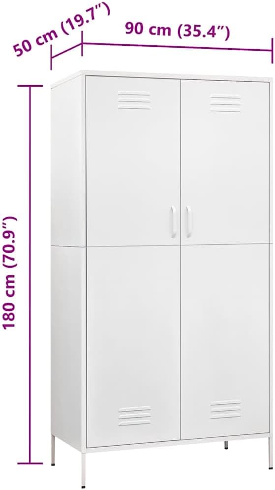Diagram showing the dimensions of the vidaXL White Steel Wardrobe
