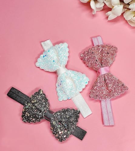 Image of ANNA CREATIONS Premium Glitter Soft Bow Multicolor Good Elastic Headband Hair Accessory for Baby Girls and Kids (Set Of 6)