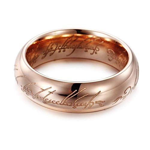 COLiJOL Bague Homme Femme Nouveauté Europe Et Amérique Couple Marry Got Fiançailles Bague Rune Acier Inoxydable Seigneur Des Anneaux Sculptés Or Rose/Rose Gold/6