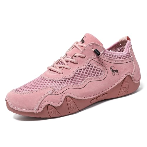 Women's Breathable Mesh Platform Sneakers Fashion Lace-Up Running Shoes Comfortable Non-Slip Soft Sole Slip-On Casual Walking Shoes
