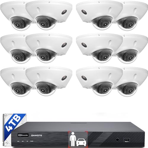 Image of ONWOTE 16 Channel 12MP NVR Security Camera System, 12x 5MP 30FPS Vandal Proof Outdoor PoE IP Cameras, Smart AI Color Night, 16CH 6K 4K Commercial NVR 4TB, 12x Cables(Total 960ft), CCTV for Business