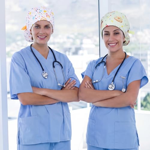 Image of 6 Pcs Scrub Caps for Women Doctor Nursing Hats with Buttons Adjustable Tie Back Working Cap Bouffant Scrub Hats for Women Men