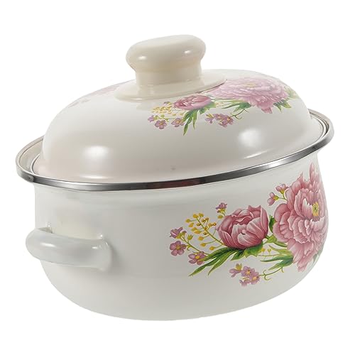 Mikinona Olla de Esmalte Sopa con Plano y Doble Asa Inducción y Gas de Flores Aleatorias Cocina Casa