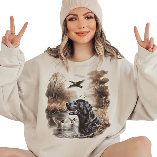 Vintage Black Lab Hunting Dog Mallard Ducks Wilderness Scene Sweatshirt - 90s Vintage Duck Pond Sweatshirt - Scenic Cozy Fall Autumn Nature Sweater - Unisex Graphic Crewneck Sweatshirt4