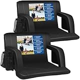 Sheenive Stadium Seat with Back Support Padded Bleacher Chairs with Back and Cushion, Portable Folding Bleacher Seat with Armrest, 6 Reclining Positions, Large Stadium Seat with Cup Holders & Pockets