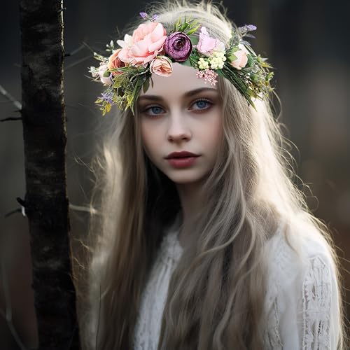 Image of Vivivalue Handmade Adjustable Flower Wreath Headband Halo Floral Crown Garland Headpiece Wedding Festival Party