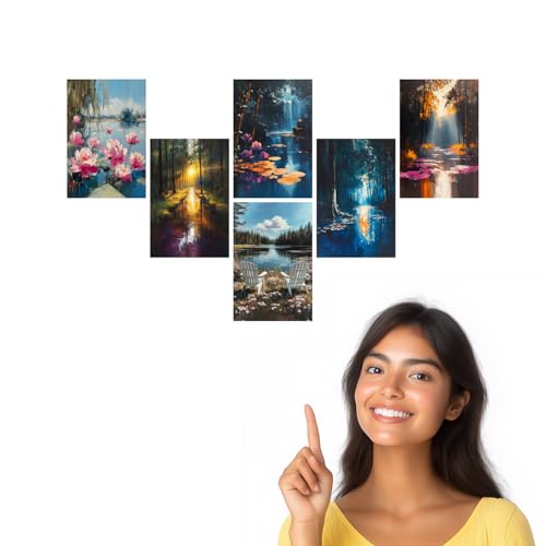 Image of SiddArtify Nature Wall Art Poster Print Set - Landscape Painting Decor for Living Room Bedroom Office - Set of 2-4x6 Inch - Board (Pack of 6) - Sticker (Pack of 6)