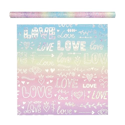 Papel de regalo, acabado degradado iridiscente, 43 x 300 cm, papel de regalo de San Valentín, diseño de hoja festiva, textura plegable suave, para fiestas y reuniones