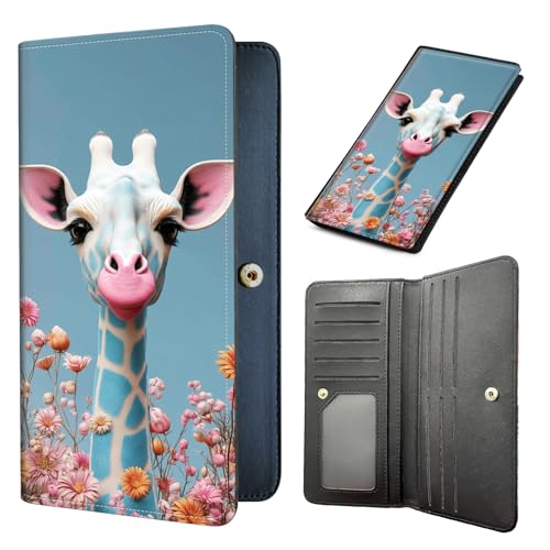 Long Women Wallet, Ultra Slim Thin Wallet for Women, RFID Blocking PU Leather Credit Card Holder, Multi-Card Slots Business Travel Bifold Clutch, Cute Giraffe
