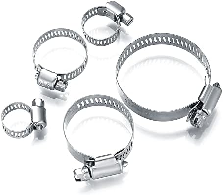 20 Pcs Hose Clips Set, Adjustable 6-51mm Range Hose Clamps 304 Stainless Steel, Hose Screws Pipe Clamps Clips Assortment for Hose Pipe Tube, 6-12/13-19/16-25/21-38/27-51mm