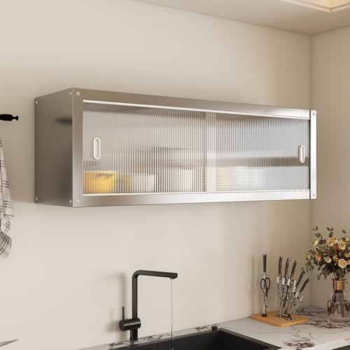 Küchenschrank aus Edelstahl mit Schiebetüren, vielseitiges Garagen- und Lagerregal, offene Rückseite, 100 x 35 x 40 cm, stilvolles Design für Effizienz
