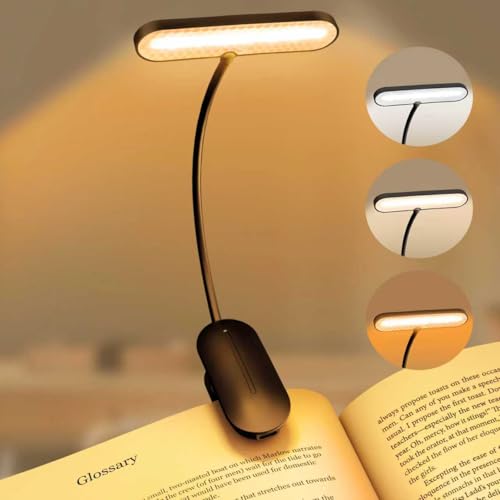 Yollber Clip-On Book Light for Reading at Night -Rechargeable 14 LEDs with 3 Color Modes & Stepless Dimming Brightness, Eye-Care, USB-C Charging, 70-Hour Runtime, 360° Flexible Gooseneck