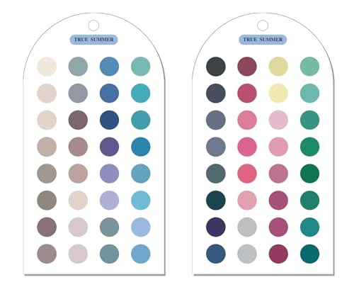 Ultimate 12 Season Color Analysis Template Cards (Set of 2) Portable Color Matching Guide for Outfits & Makeup Scratch-Proof Double-Sided Palette with 60+ Color & Bead Ball Chains(True Summer)