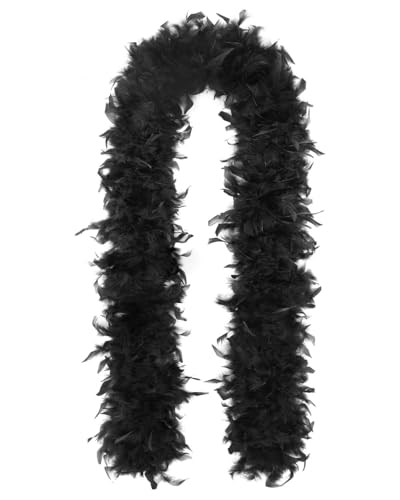 JUKOTA Schwarze Federboa, 60 g, 2 m, Truthahn-Boa-Federn für Partys, Weihnachten, Hochzeiten, Kostüme, Konzerte, Haustiere und...