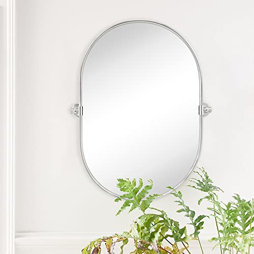 Image of TEHOME Oval Brushed Nickel Pivot Bathroom Mirror Pill Shaped Tilting Bathroom Vanity Mirror Metal Framed Adjustable Mirror, Overall 23.84 x 30 inches (Mirrror 20 x 30 inches)